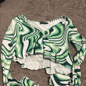 SHEIN Green Asymmetrical Ruffled Crop Blouse